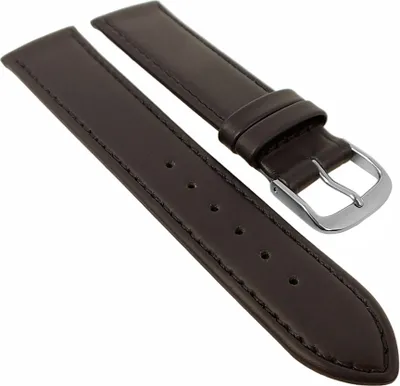 Produktbild von Polo Uhrenarmband Leder mit Naht | samtweiches Kalbsleder dunkelbraun , Stegbreite:18mm