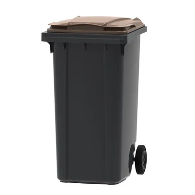 Produktbild von PROREGAL Premium 2-Rad-Mülltonne MGB | 240 Liter, HxBxT 107,9x58,3x73,7cm | HDPE-Kunststoff | Grau, Deckel Braun