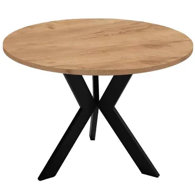 Produktbild von BEAUTYSOFA | Runder Couchtisch DREVICO 67 cm – Wohnzimmertisch mit schwarzem Metallgestell & Tischplatte Eiche Gold – Moderner Beistelltisch Ø67x50 cm