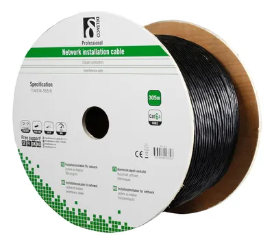 Immagine prodotto di DELTACO S / FTP Cavo di installazione Cat6a per uso esterno, 305 m, nero