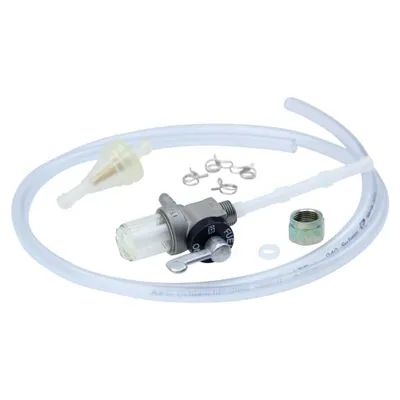 Produktbild von Benzinhahn Set, M12 x 1, Abgang hinten, mit transparentem Wassersack, Metall-Hebel + Filter, Schlauch und Klammern