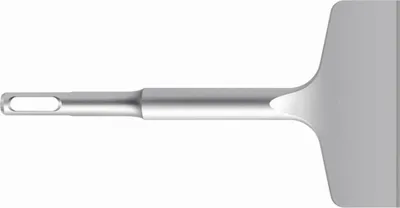 A close-up, studio shot of a tile chisel.