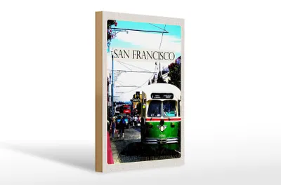Produktbild von Holzschild Reise 20x30cm San Francisco Menschen Straßenbahn