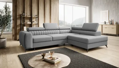 Produktbild von Ecksofa PIERRO L Farbe Vogue 14 Hellgrau Großes und funktionelles Ecksofa für ein modernes Wohnzimmer. Verstellbare Kopfstützen, Schlaffunktion und ein Behälter für Bettzeu
