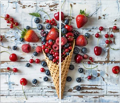 Produktbild von Spritzschutz Herdabdeckplatte Schneidebrett aus Glas Früchte Eiscreme 2-Teilig (60x52cm)