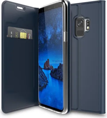 Produktbild von Conie Ultra Slim Klapp Tasche für Samsung Galaxy S9 Kartenfach Hülle Rundumschutz in Blau