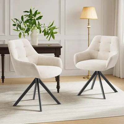Produktbild von 2er-Set Premium-Drehstühle mit Halbarmlehnen – 360° drehbare Stühle mit besonders stabilem Metallgestell, Beige