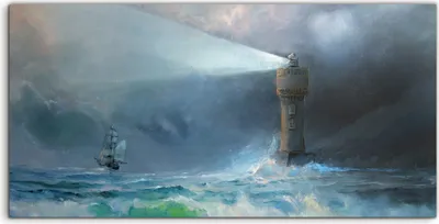 Produktbild von Coloray Acrylbild 140x70  Wandbild Acrylbilder Deko Meeres sturm wellen Leuchtturm