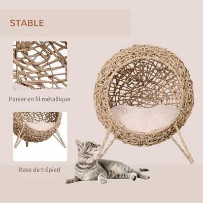 Image de Panier pour chat - Lit pour chat - Maison pour chat - Coussin pour chat - Cachette pour chat - Couleur beige - Diamètre 52 x 58 cm