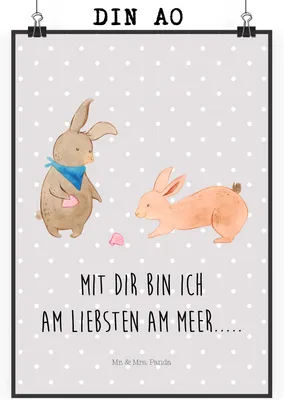 Produktbild von Mr. & Mrs. Panda Bild Hasen Muschel DIN A0 - Grau Pastell - Geschenk, Muttertag, Wandbild, Meer, Deko, Plakat, Beste Freundin, wanddeko, Strand