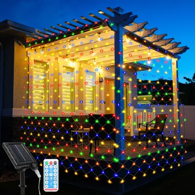 Produktbild von Jayseuw LED Solar Lichternetz 2x2M Bunt Lichterkette Weihnachtsbeleuchtung Lichtervorhang Innen Außen Deko 8 Modi IP44
