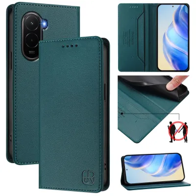 Produktbild von Lederhülle für Xiaomi Poco M7 4G Hülle Flip Brieftasche Kartenfächern Ständer Schutzhülle Dunkelgrün