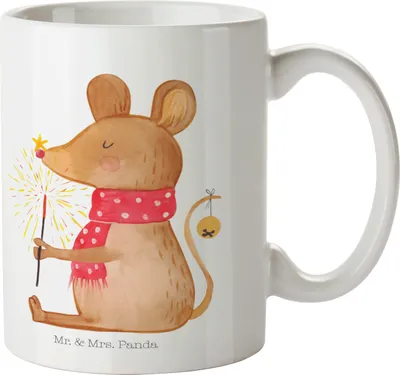 Produktbild von Mr. & Mrs. Panda Kaffeebecher Maus Weihnachten - Weiß - Geschenk, Teetasse, Weihnachtsgruß, Weihnachtswunder, Kaffeetasse, haferl, Tasse, Bedruckte, Weihnachtsmotiv