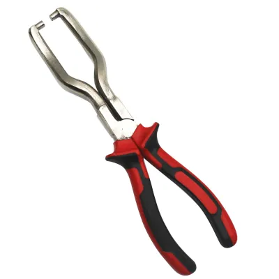 Image de Pince pour conduites de carburant en acier - Outil d'extraction de raccords rapides pour voitures, avec poignée en caoutchouc antidérapante, rouge et noir