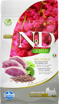 Productafbeelding van N&D Quinoa HOND Gesteriliseerd/Gecastreerd, Eend & Broccoli & Spruitjes. Mini, 800g