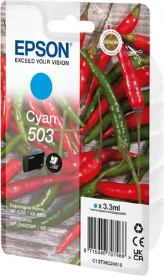 Zdjęcie produktu dla Epson Singlepack Cyan 503 Ink, Standardowa wydajność, Cyjan, 3,3 ml, 1 szt., Jednopak