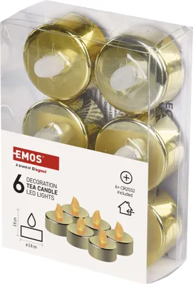 LED dekorace – čajová svíčka zlatá, CR2032, vnitřní, vintage, 6 ks