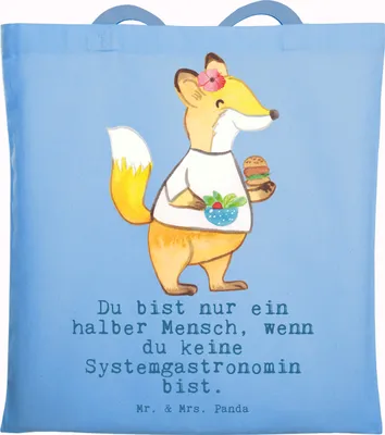 Produktbild von Mr. & Mrs. Panda Tote Bag Systemgastronomin Herz - Sky Blue - Geschenk, Stoffbeutel, Tragetasche, Unitasche, Shopping Tasche