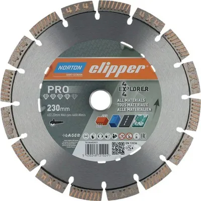 Zdjęcie produktu dla NORTON CLIPPER Diamentowa tarcza tnąca 4x4 Explorer D.230mm Bore.22,23mm 2,5mm 12mm - 70184602021
