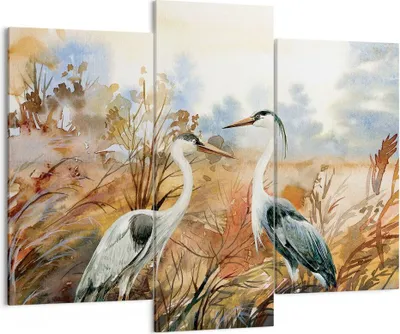 Produktbild von Bild auf Leinwand - Leinwandbild - 3 Teile - Kraniche Vögel Herbst - 130x100cm - Wand Bild - Wanddeko - Wandbilder - Leinwanddruck - Bilder - Wanddekoration - Leinwand bilder - CB130x100-5077