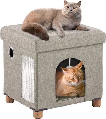 Produktbild von Famanu Katzenhöhle Beige - Bequemes Katzenbett mit Weichem Kissen
