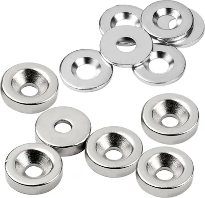 Produktbild von vasalat Magnet rund, Scheibenmagnet mit Metallscheibe mit Senkbohrung, Rundmagnet ø 15mm, Neodym vernickelt 12-teilig