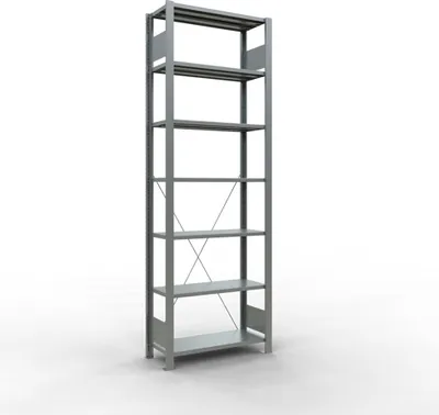 Produktbild von Schulte Büro-Fachbodenregal MULTIplus85 Stecksystem ohne Anschlagleiste | Grundregal | Fachlast 85kg | HxBxT 230x75x30cm | 7 Ebenen | Einseitig nutzbar | Verzinkt