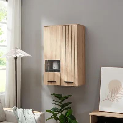 Image de Armoire suspendue 'Noppen' avec fenêtre et 2 portes 98 x 60 x 38 cm imitation chêne