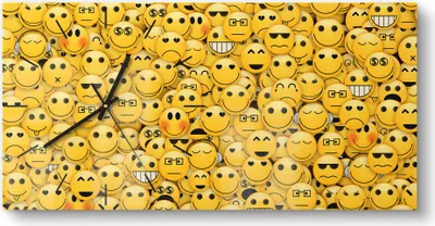 Produktbild von DEQORI Glasuhr 60x30 cm Modern 'Vielzahl von Smileys' Wanduhr Glas Uhr Design leise