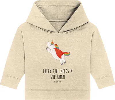 Produktbild von Mr. & Mrs. Panda Organic Baby Hoodie Einhorn Super 24. - 36. Monat - Natural Raw - Geschenk, Freundin, Einhörner, Kapuzensweatshirt, Superheld, Unicorn, Held