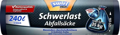 Produktbild von swirl Profi Schwerlast Abfallsack schwarz 240 Liter bis zu 35 kg 5 Säcke