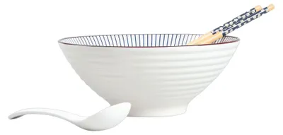 Zdjęcie produktu dla Zestaw do ramenu HOMLA SALADO w paski z brązową obwódką, 21 cm