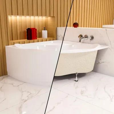 Image de ECOLAM Baignoire d'angle SELMA 140x140cm + tablier | Baignoire thermale ecoThermoPro | pieds siphon + silicone