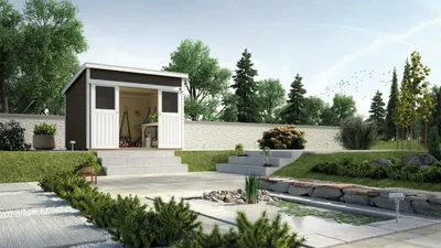 Produktbild von WEKA 225.3021.16401 Gartenhaus/Blockbohlenhaus Linda  mit Schiebetüren/Doppeltür ; Größe: 1 ; Farbgebung: Anthrazit ; Wandstärke: 21 mm ; Maße (LxBxH): 295 cm x 209 cm x 238 cm ; Seitenwandhöhe: 197 cm