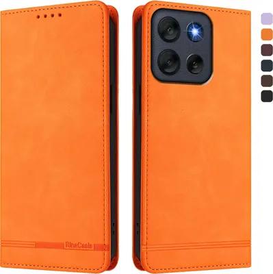 Produktbild von Hülle für Motorola Moto G56, Retro Kunstleder Ständer Klapphülle mit Kartenfächer und Magnetische Orange