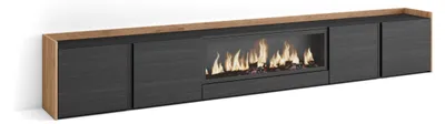 Immagine prodotto di Mobili TV effetto legno nero e rovere 315x35x50cm camino effetto fuoco