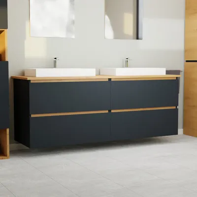 Produktbild von Garlivo Waschbeckenunterschrank GLB-160 Anthrazit mit Schubladen, Badezimmer Waschtischunterschrank hängend , Breite 160 cm, Soft-Close, Push-to-Open/ Tip-On