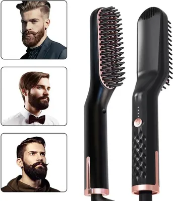Produktbild von Haarglätter, Haarglättungsbürste, Bartglätter für Männer, 3-in-1-Haarglättungsbürste, Keramik, 30 Sekunden schnelles Aufheizen der Keramik-Haarglättun