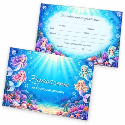 Zdjęcie produktu dla ZAPROSZENIA URODZINOWE Syrenki - Podwodne Urodziny NA PRZYJĘCIE