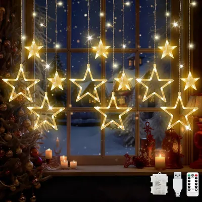LED-Sterngirlande 3,5 m, 126 warmweiße LEDs, 8 Modi, Timer, IP44