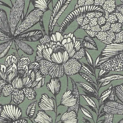 Produktbild von Vliestapete 555356 Tapete Botanical Dschungel 53 x 1005 cm Rasch Lirico Schwarz Grün