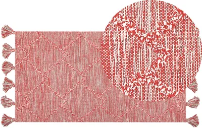Zdjęcie produktu dla BELIANI Dywan czerwony 80 x 150 cm bawełniany geometryczny wzór salon sypialnia