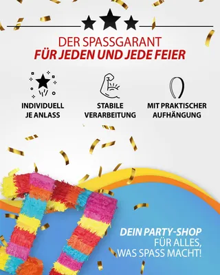 Produktbild von Piñata Zahl 17 für Party Deko Jubiläum Schlagspiel Zahlen bunte Pinata zum 17-ten Geburtstag Indoor Outdoor Spiel zum selbst Befüllen