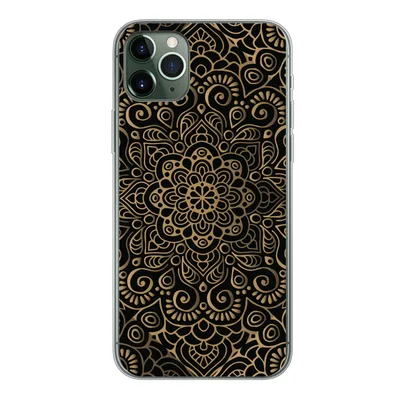 Produktbild von MuchoWow® Handyhülle Schutzhülle Hülle für iPhone 11 Pro Max Goldenes Muster auf schwarzem Hintergrund Silikon Softcase Handy Hülle - Schutz