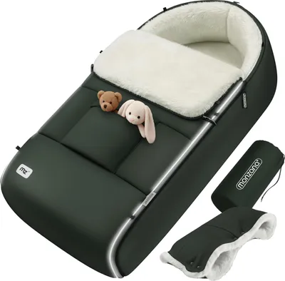 Produktbild von MONZANA® Fußsack Kinderwagen Baby Winter | Winterfußsack & Fußsack Buggy mit Handwärmer, Reflektoren & Reißverschluss | Kuschelig, wasserabweisend, waschbar | Baby Fußsack dunkelgrün 3 & 5 Punkt