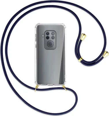 Produktbild von Handykette Backcover-Schutzhülle mit Band (Metall goldfarben) für Motorola One Zoom, One Pro - dunkelblau