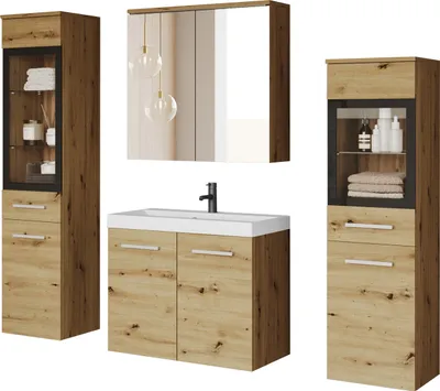 Image de MINIO, ensemble de meubles de salle de bains "MARIT II", ensemble de salle de bains, avec lavabo, couleur chêne Artisan