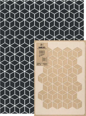 Produktbild von Wandschablone Groß Muster, Malschablone 59x95 cm Trommelblöcke Würfel Wiederverwendbare Kunststoff, Geometrische Tapete Wandgestaltung
