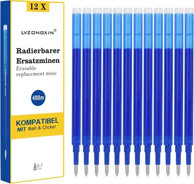 Imagen del producto de Cartuchos de tinta borrables, 0,7 mm, 12 unidades, color azul, para bolígrafos