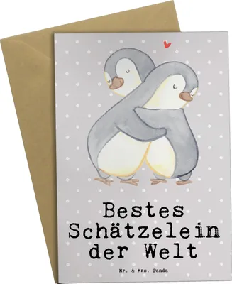 Produktbild von Mr. & Mrs. Panda Glückwunschkarte Pinguin Bestes Schätzelein der Welt - Grau Pastell - Geschenk, Freundin, Mann, Frau, weihnachtskarten, hochzeitskarten, Hochzeitstag
